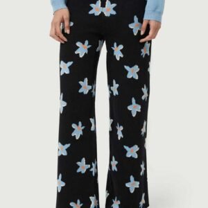 Pantalón de punto jacquard estampado floral Calatea negro