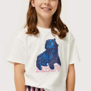 Camiseta de niña con print de gato