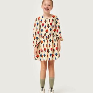 Vestido corto de niña estampado de setas multicolor