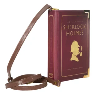 Bolso de mano tipo sobre con silueta de Sherlock Holmes en color burdeos