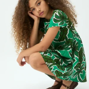 Vestido corto de niña con estampado Palm Tree