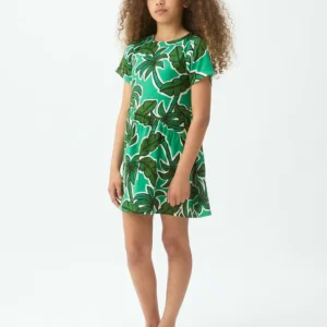 Vestido corto de niña con estampado Palm Tree